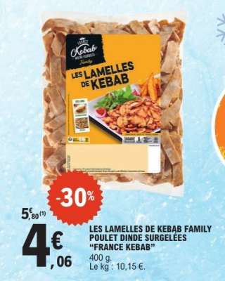 LES LAMELLES DE KEBAB FAMILY POULET DINDE SURGELÉES "FRANCE KEBAB"