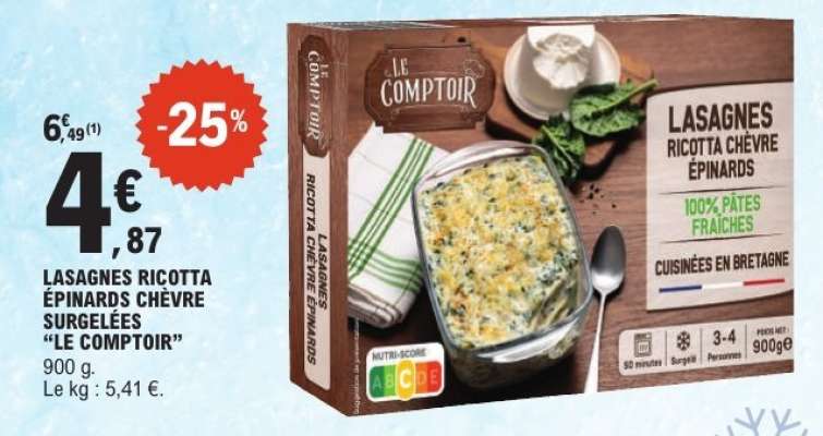 LASAGNES RICOTTA ÉPINARDS CHÈVRE SURGELÉES “LE COMPTOIR”