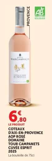 COTEAUX D'AIX-EN-PROVENCE AOP ROSÉ DOMAINE TOUR CAMPANETS CUVÉE ESPRIT 2025