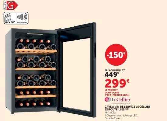 Cave à vin de service Le Cellier 52 bouteilles
