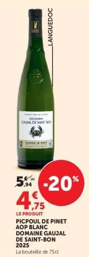 PICPOUL DE PINET AOP BLANC DOMAINE GAUJA DE SAINT-BON 2025