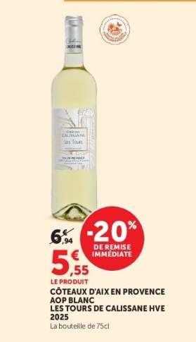 CÔTEAUX D'AIX EN PROVENCE AOP BLANC LES TOURS DE CALISSANE HVE 2025