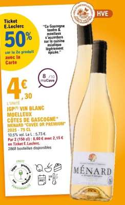 IGP Vin Blanc Moelleux Côtes de Gascogne Ménard "Cuvée Or Premium"