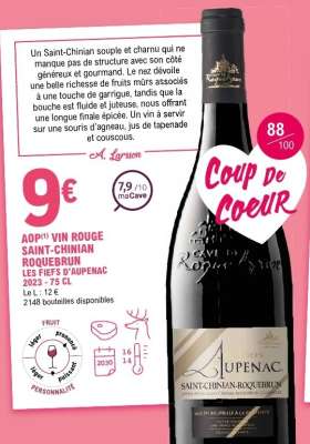 AOP(*) VIN ROUGE SAINT-CHINIAN ROQUEBRUN LES FIEFS D'AUPENAC 2023 - 75 CL