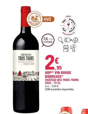 AOP VIN ROUGE BORDEAUX* CHÂTEAU DES TROIS TOURS 2025 - 75 CL