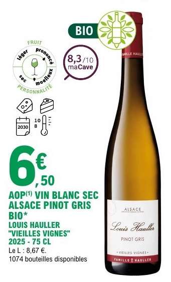 AOP VIN BLANC SEC ALSACE PINOT GRIS BIO