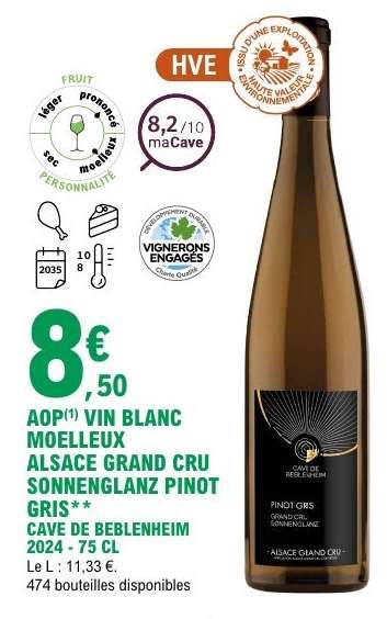 AOP Vin Blanc Moelleux Alsace Grand Cru Sonnenglanz Pinot Gris