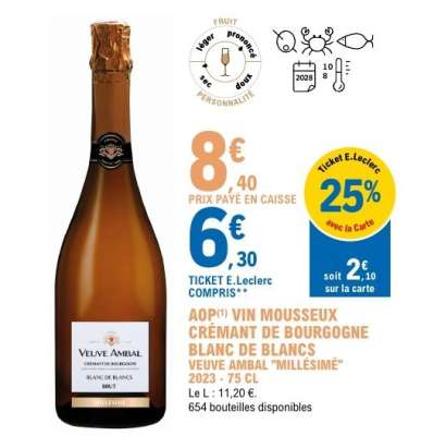 AOP Vin Mousseux Crémant de Bourgogne Blanc de Blancs Veuve Ambal "Millésimé" 2023 - 75 Cl