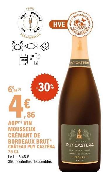 AOP VIN MOUSSEUX CRÉMANT DE BORDEAUX BRUT CHATEAU PUY CASTERA