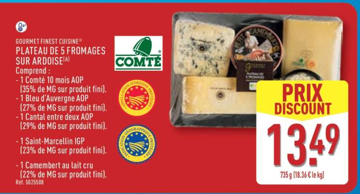 Plateau de 5 Fromages sur Ardoise