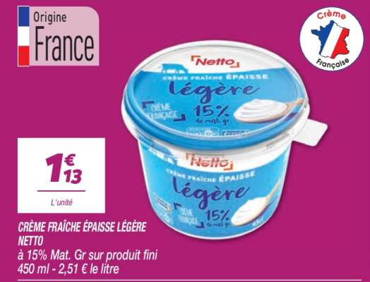 CRÈME FRAÎCHE ÉPAISSE LÉGÈRE NETTO