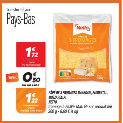 RÂPÉ DE 3 FROMAGES MAASDAM, EMMENTAL, MOZZARELLA