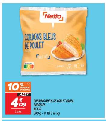 CORDONS BLEUS DE POULET PANÉS SURGELÉS