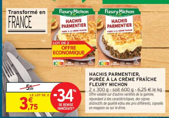 Hachis Parmentier, purée à la crème fraîche Fleury Michon