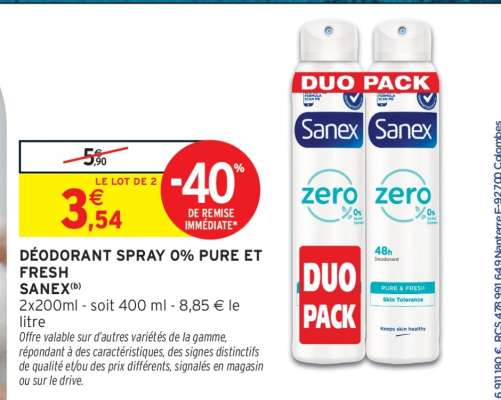 Déodorant Spray 0% Pure et Fresh Sanex