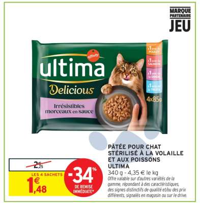 PÂTÉE POUR CHAT STÉRILISÉ À LA VOLAILLE ET AUX POISSONS ULTIMA