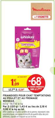 FRIANDISES POUR CHAT TEMPTATIONS AU POULET ET AU FROMAGE WHISKAS