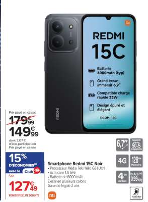 Smartphone redmi 15C noir