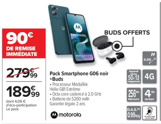 Pack Smartphone G06 noir + Buds