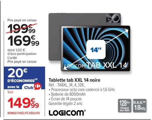Tablette tab XXL 14 noire