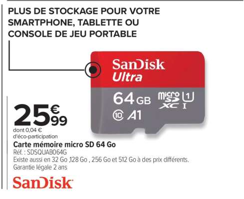 Carte mémoire micro SD 64 Go