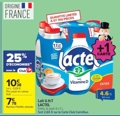 Lait U.H.T LACTEL