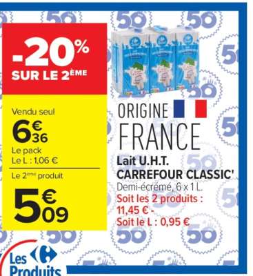 Lait U.H.T. CARREFOUR CLASSIC'