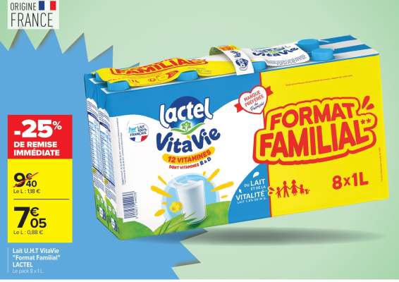 Lait U.H.T VitaVie "Format Familial" LACTEL