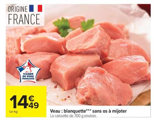 Veau : blanquette*/** sans os à mijoter