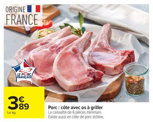 Porc : côte avec os à griller