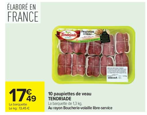 10 paupiettes de veau TENDRIADE