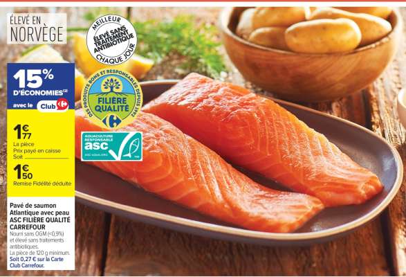 Pavé de saumon Atlantique avec peau ASC FILIÈRE QUALITÉ CARREFOUR