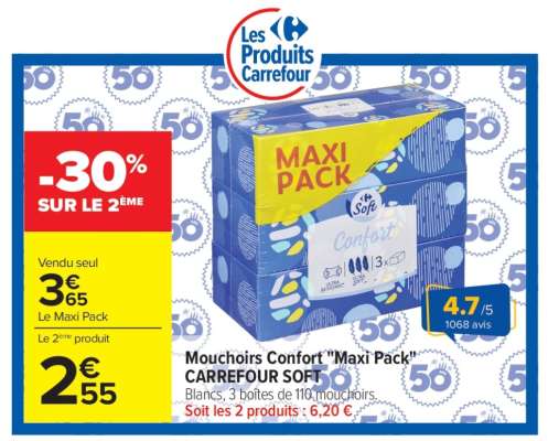 Mouchoirs Confort «Maxi pack» CARREFOUR SOFT