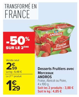 Desserts Fruitiers avec Morceaux ANDROS