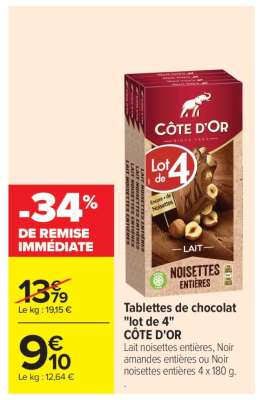 Tablettes de chocolat «Lot de 4» CÔTE D'OR