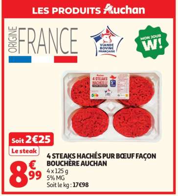4 Steaks Hachés Pur Bœuf Façon Bouchère Auchan