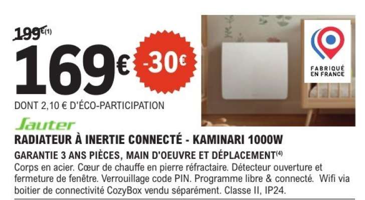 RADIATEUR À INERTIE CONNECTÉ - KAMINARI 1000W