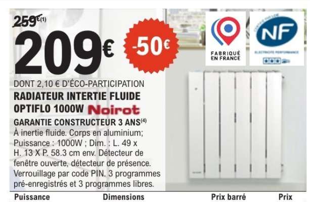 RADIATEUR INERTIE FLUIDE OPTIFLO 1000W Noirot