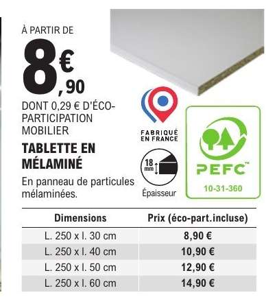 TABLETTE EN MÉLAMINÉ