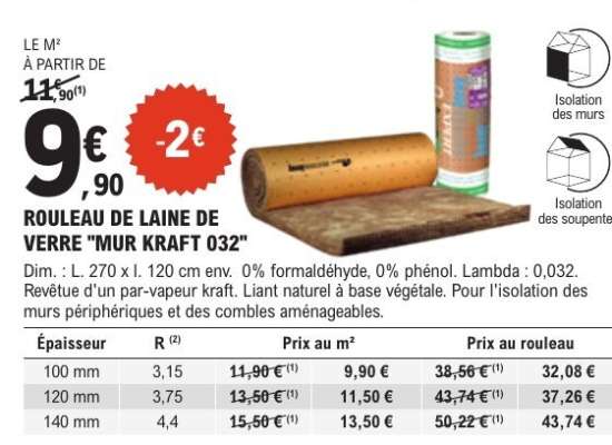 ROULEAU DE LAINE DE VERRE "MUR KRAFT 032"