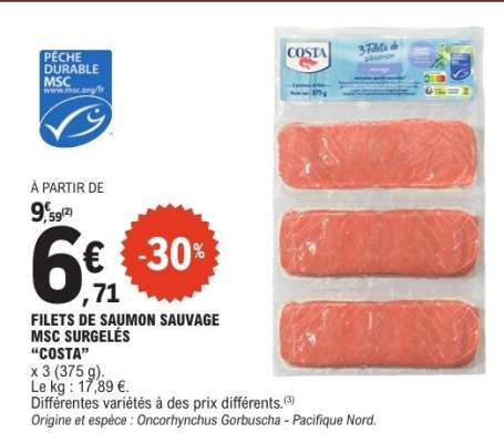 Filets de Saumon Sauvage MSC Surgelés 'Costa'