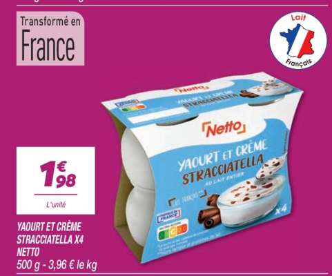 YAOURT ET CRÈME STRACCIATELLA x4 NETTO