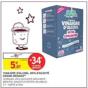 VINAIGRE D'ALCOOL 20% D'ACIDITÉ GRAND MÉNAGE