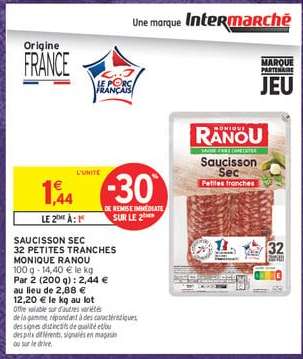 SAUCISSON SEC 32 PETITES TRANCHES MONIQUE RANOU