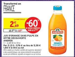 JUS D'ORANGE SANS PULPE EN OFFRE DÉCOUVERTE ANDROS
