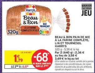 BEAU & BON PAIN DE MIE À LA FARINE COMPLÈTE, LIN ET TOURNESOL HARRYS