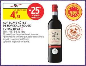 AOP BLAYE CÔTES DE BORDEAUX ROUGE TUTIAC HVE3