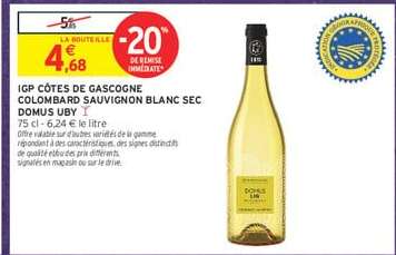 IGP Côtes de Gascogne Colombard Sauvignon Blanc Sec Domus Uby