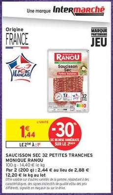 SAUCISSON SEC 32 PETITES TRANCHES MONIQUE RANOU