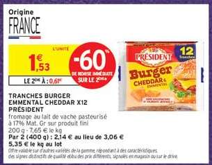 TRANCHES BURGER EMMENTAL CHEDDAR X12 PRÉSIDENT